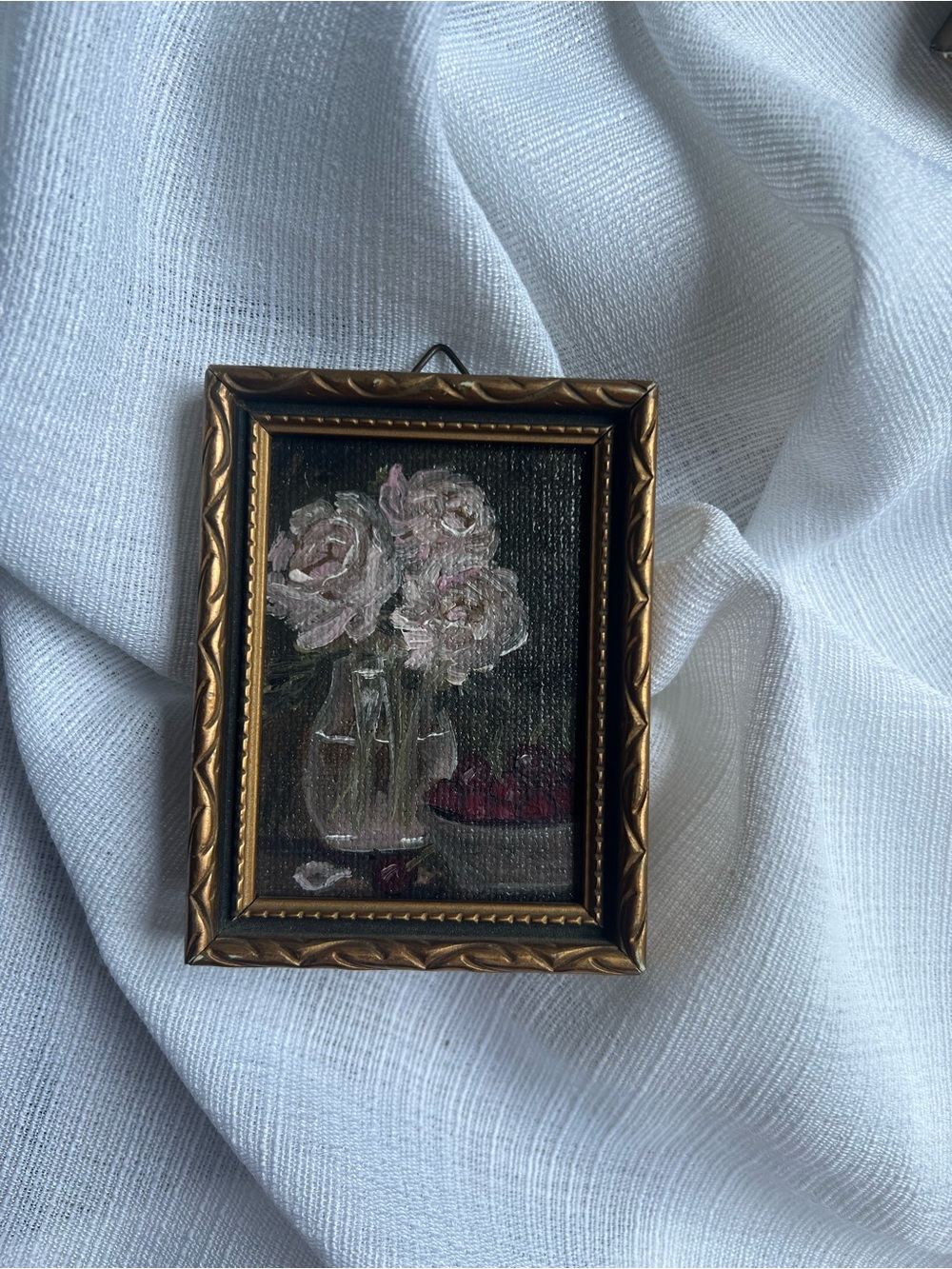 “ The Last Roses” mini oil painting framed